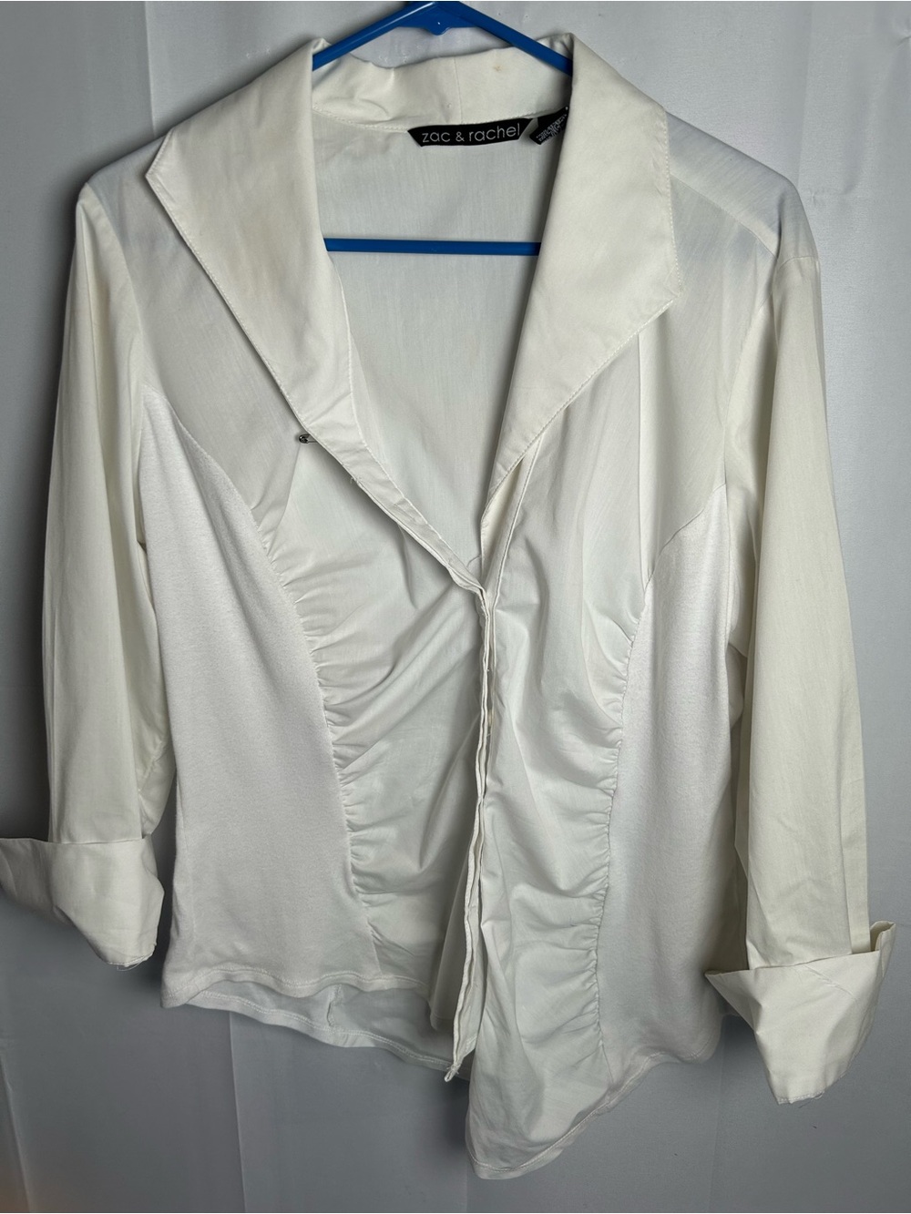 Zac & Rachel Cream Ruffled Front Blouse - Picture 3 of 13